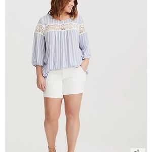 Torrid blue peasant top with crochet detail sz 0